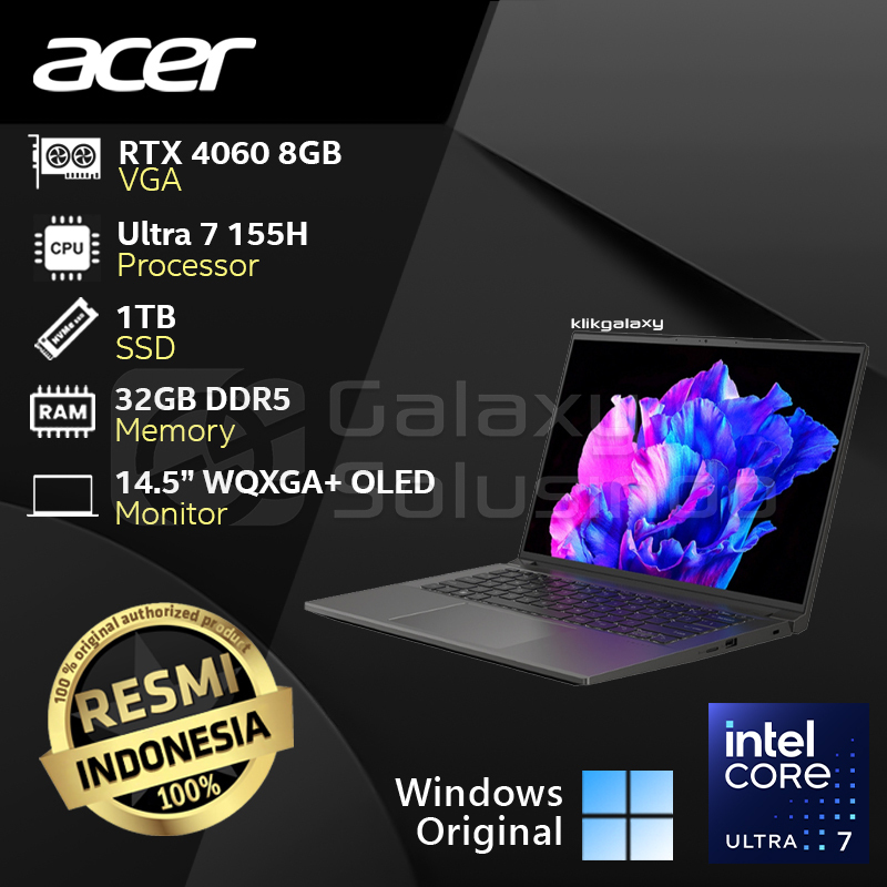 ACER SWIFT X AI SFX14-72G-70K8 Intel Ultra 7-155H 1TB SSD 32GB RAM RTX4060 8GB - Grey Notebook Lapto