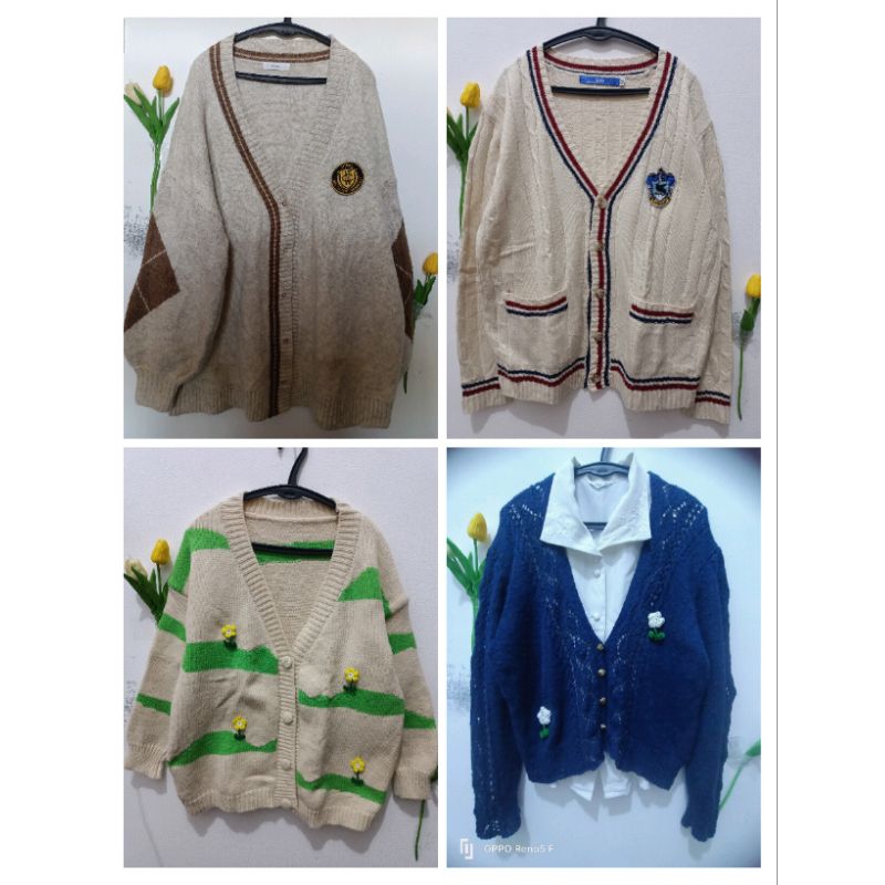 Cardigan sweater rajut premium motif salur academia