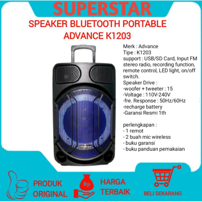 SPEAKER BLUETOOTH PORTABLE ADVANCE K1203