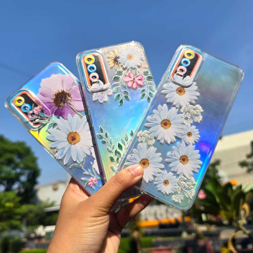 Case Hologram Fashion ( BUNGA 2 ) VIVO Y91 Y91C Y12 Y20 Y21 Casing Hologram Aurora Dorami Case