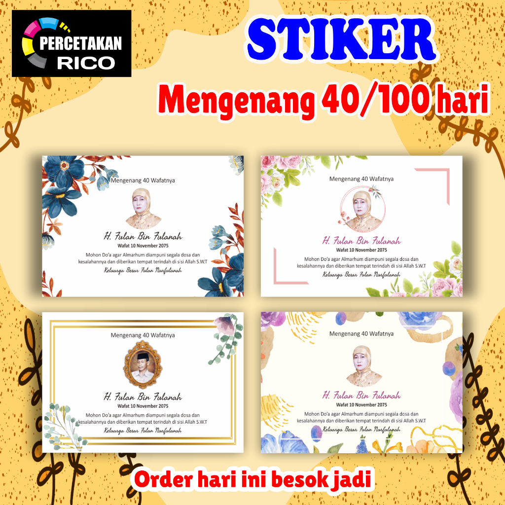 Kartu/Stiker Tahlil / Wafat / Menggenang 40/100 /1000 Hari  / ISI 20PCS/ Stiker Haul