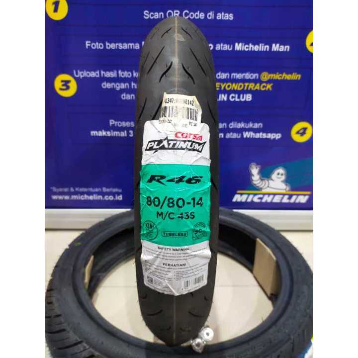 CORSA R46 80/80-14 BAN LUAR MATIC RING 14 TUBLESS SOFT-COMPOUND CORSA PLATINUM R46