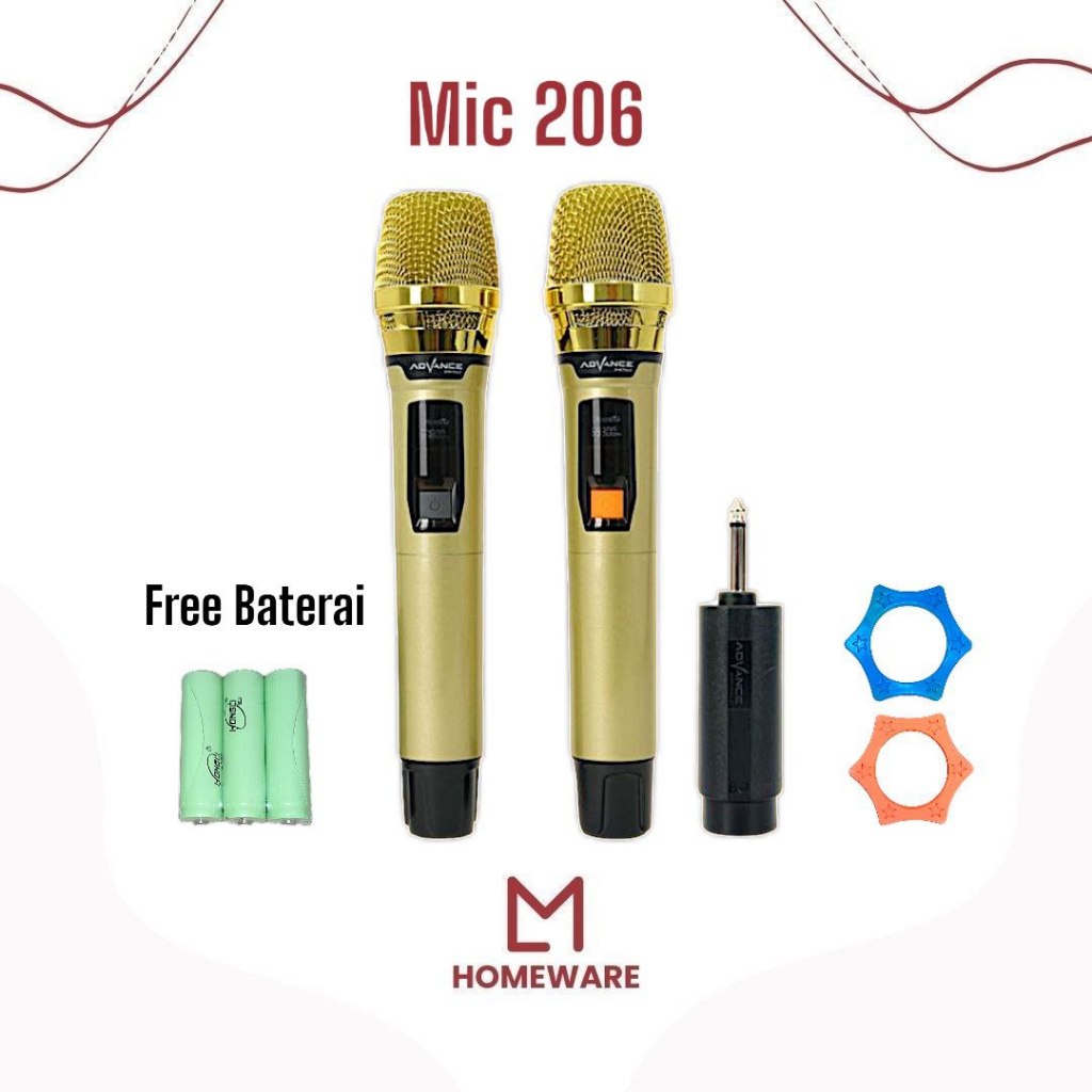 ADVANCE Professional Microphone MIC-206 Mic Wireless Mikrofon Bluetooth Gold