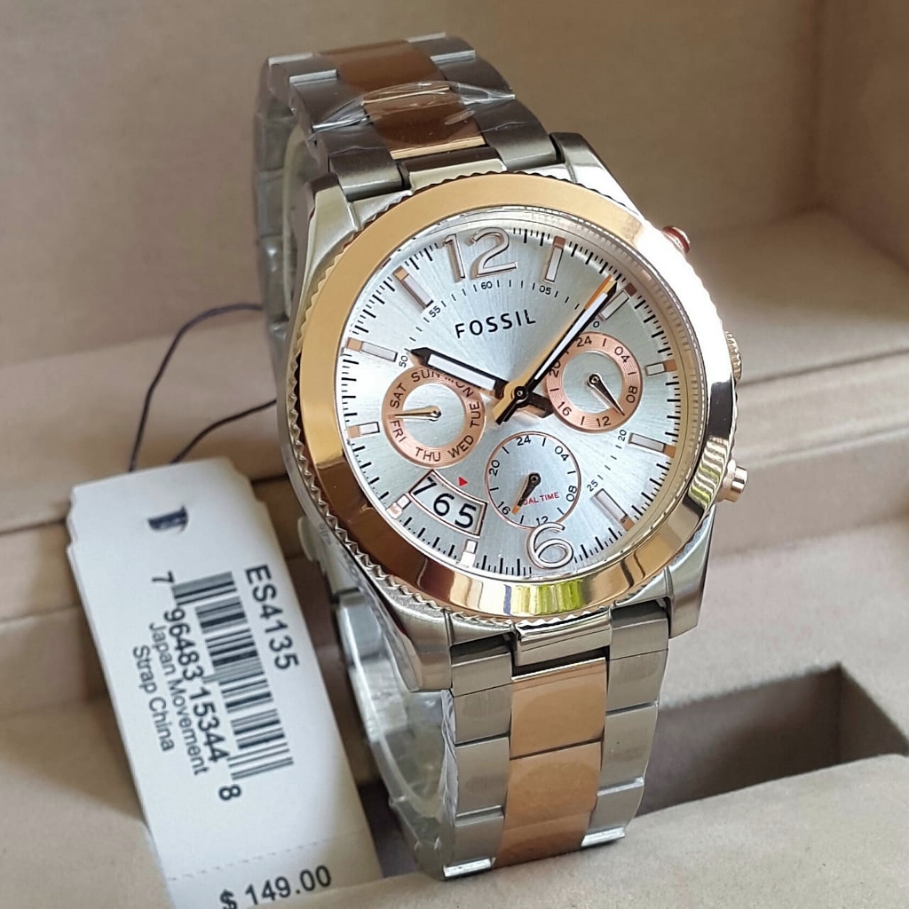 Jam Tangan Wanita FL Pe*f*ct B*y*ri*nd ES4135 Chronograph White Mother Of Pearl Dial Silver Combi Ro