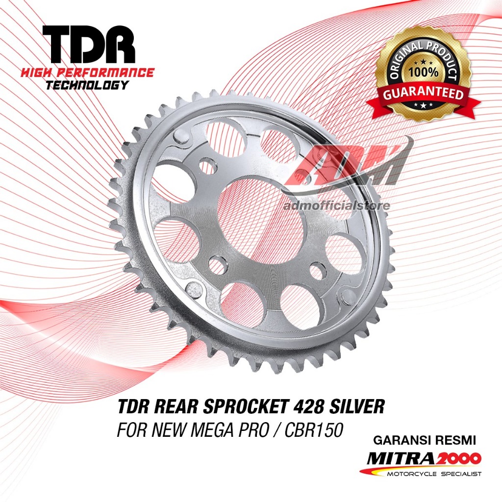 Gir TDR Sprocket 428 For New Mega Pro / CBR150 (Silver) - Depan & Belakang