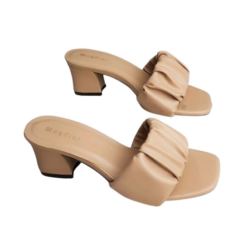 URBAN bali High Heels Wanita Aksen Kerut Sandal Hak Tahu 5CM Chelltic 07/Sendal Wanita Kekinian Terb