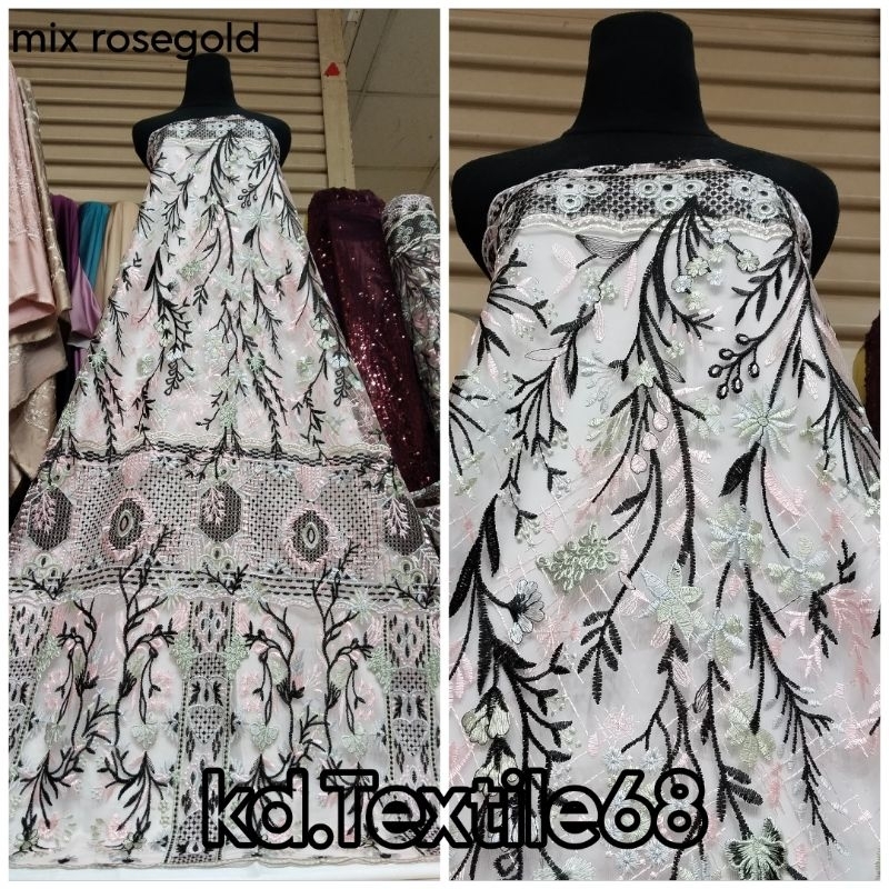 kain tille bordir kembang/bahan brokat bordir / tille garden Valentino / brokat kebaya.