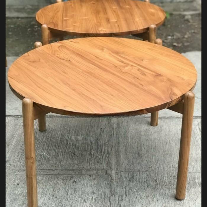 Coffee Table Bulat Kayu Jati - Meja Cafe Bulat Kayu - Meja Outdoor Cafe