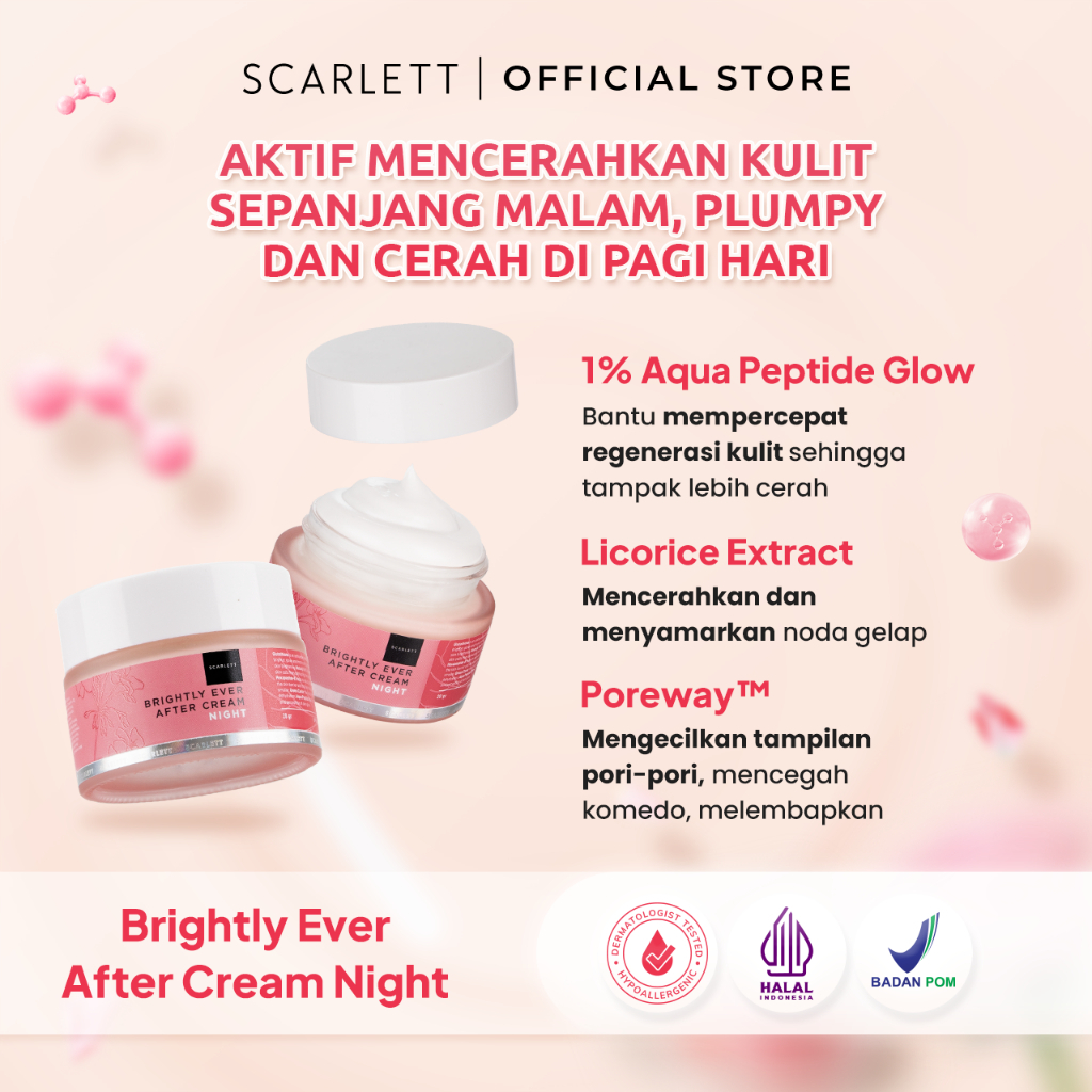 Scarlett Whitening Brightly Ever After Night Cream - Moisturizer Krim Pelembab Wajah untuk Mencerahk