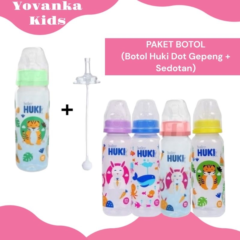 Paket Murah Botol Huki Dengan Sedotan BPA Free 240Ml/DOT Nipple Gepeng Dan Sedotan