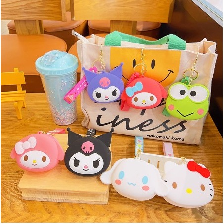 Gantungan Kunci Sanrio Dompet Koin Jelly Hello Kitty Kuromi Keroppi Case Pouch Silikon Earphone