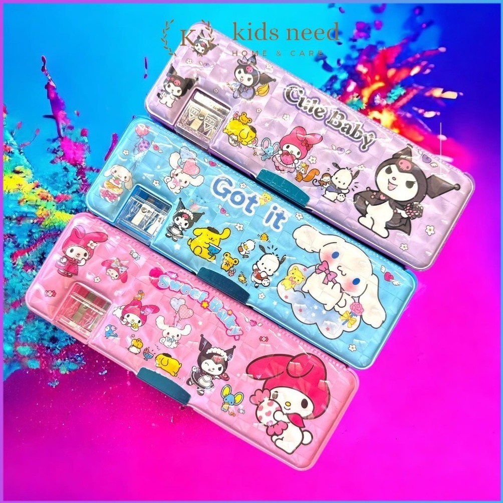 

Selalu Baru Tempat Pensil Magnet Karakter 2 Sisi Kotak Pensil Magnet Karakter Dengan Rautan Mini Pensil Case Sanrio Kuromi Hologram Lucu