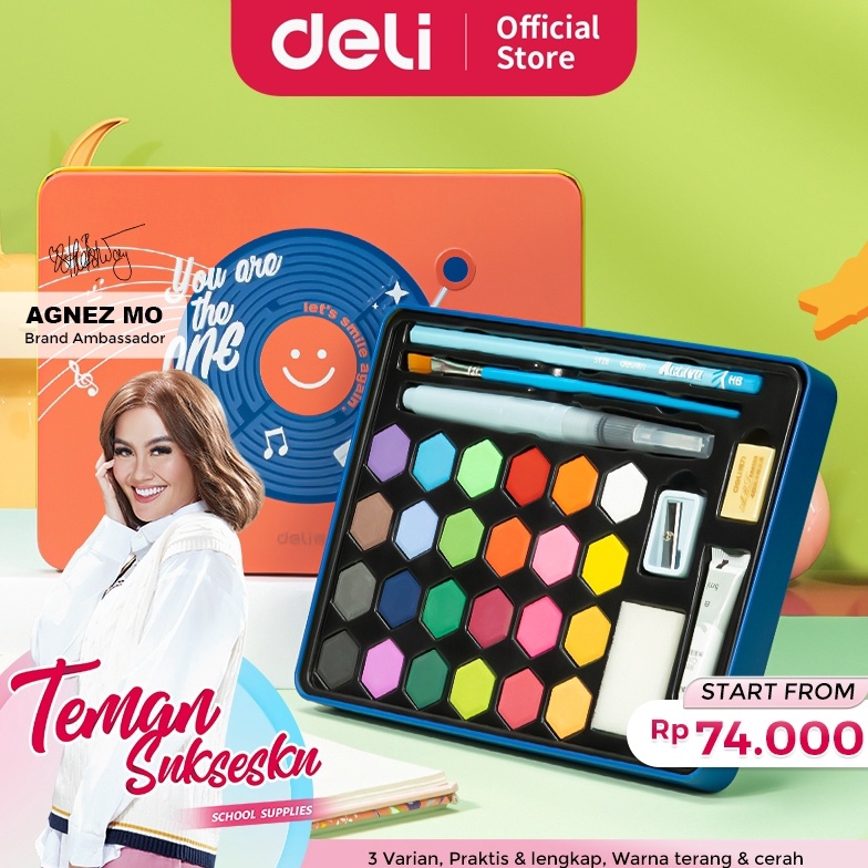 

Deli Solid Watercolor Paint Set Cat Air Padat Warna Terang Dengan Kuas Air Otomatis 73936X o B6B5