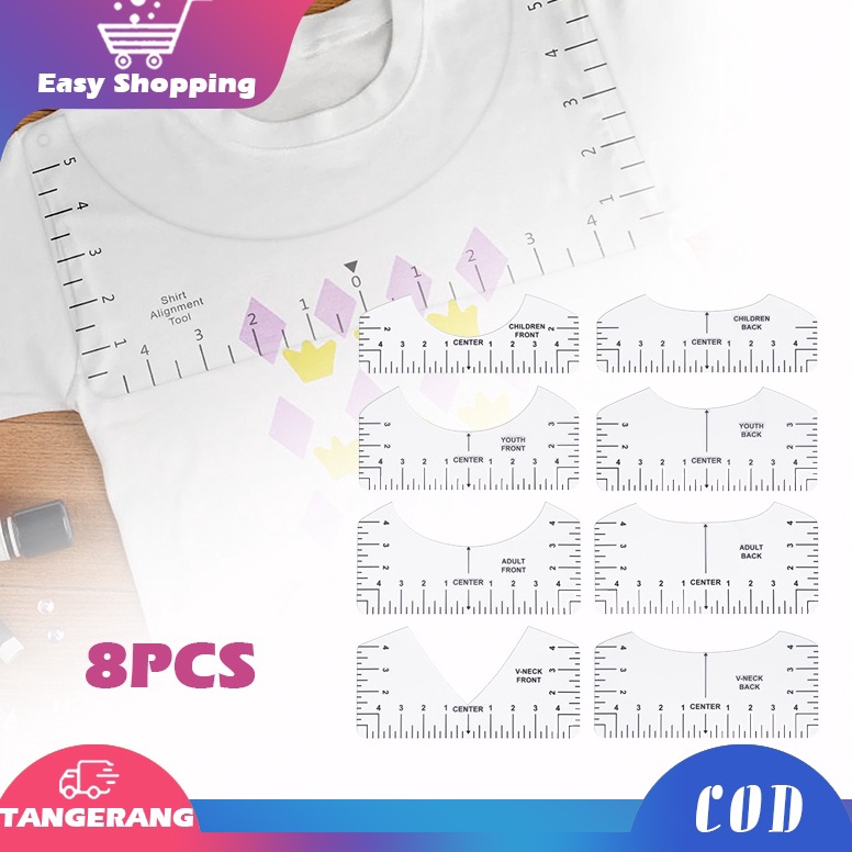 

8pcs Transparent TShirt Ruler TShirt V Neck Alignment Tool For Center DesignPenguasa Panduan Tshirt d H1T6