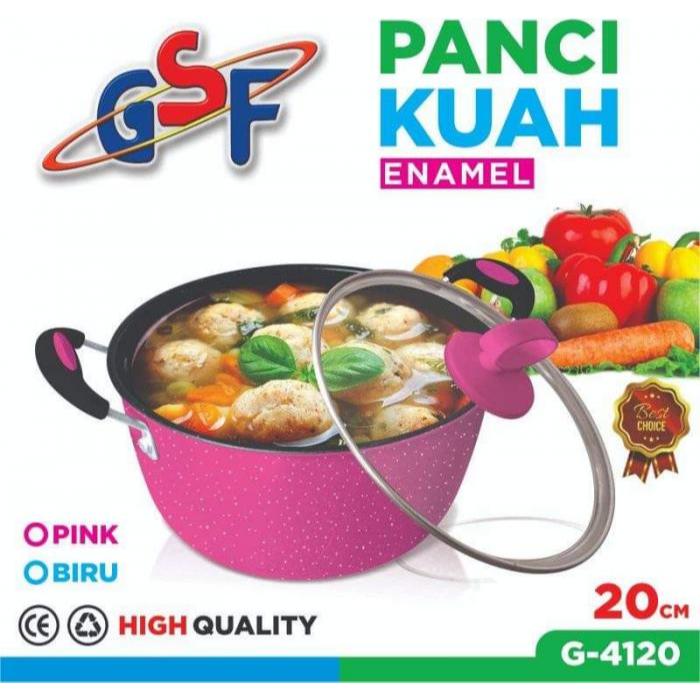 Panci Kuah Enamel Warna GSF 4120 Anti Lengket uk 20 cm Tutup Kaca Panci Kuah Serbaguna