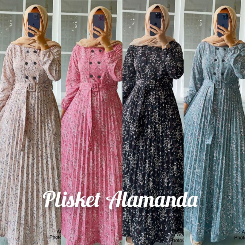 Gamis Voxy Plisket Motif Bunga