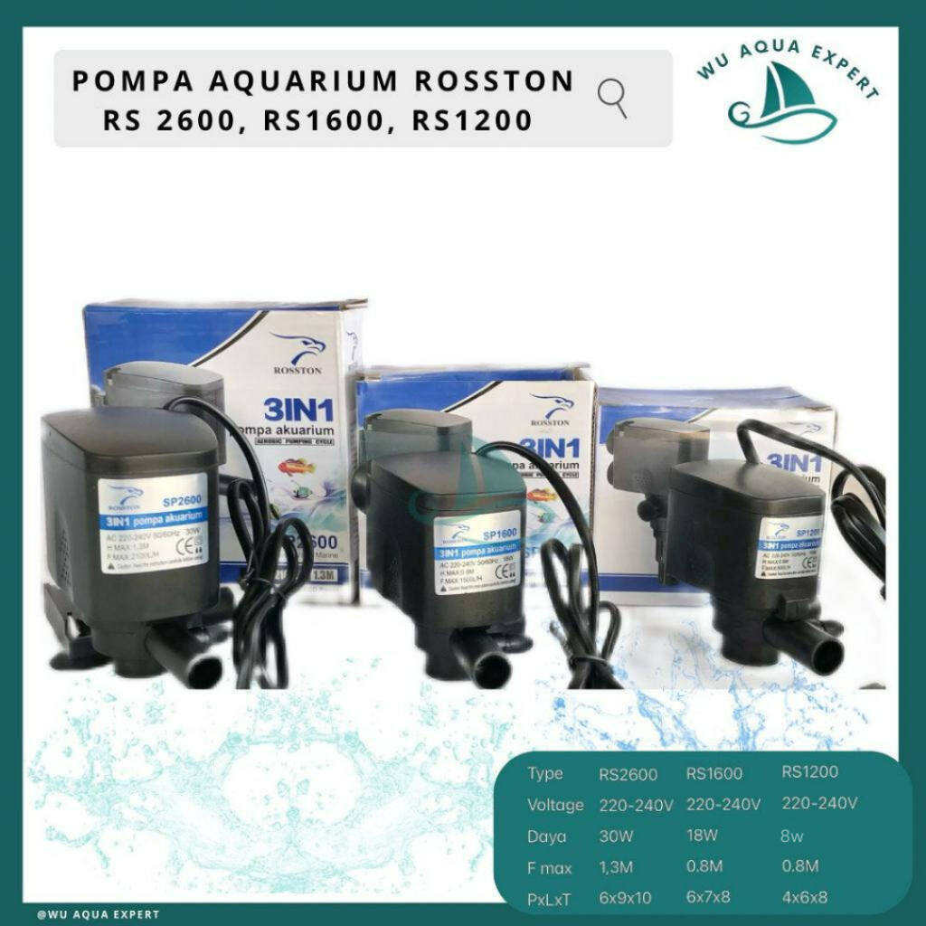 Pompa Aquarium ROSSTON KIYOSAKI RS 2600, RS 1600, & RS 1200