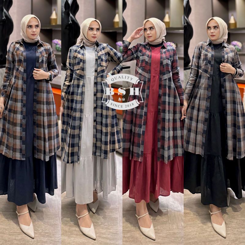 (p1a) BSHOP PIRAMIT Baju Dress Flanel Kotak wanita Piramid new set Dress 2 in 1 B shop by Rio. Nazra
