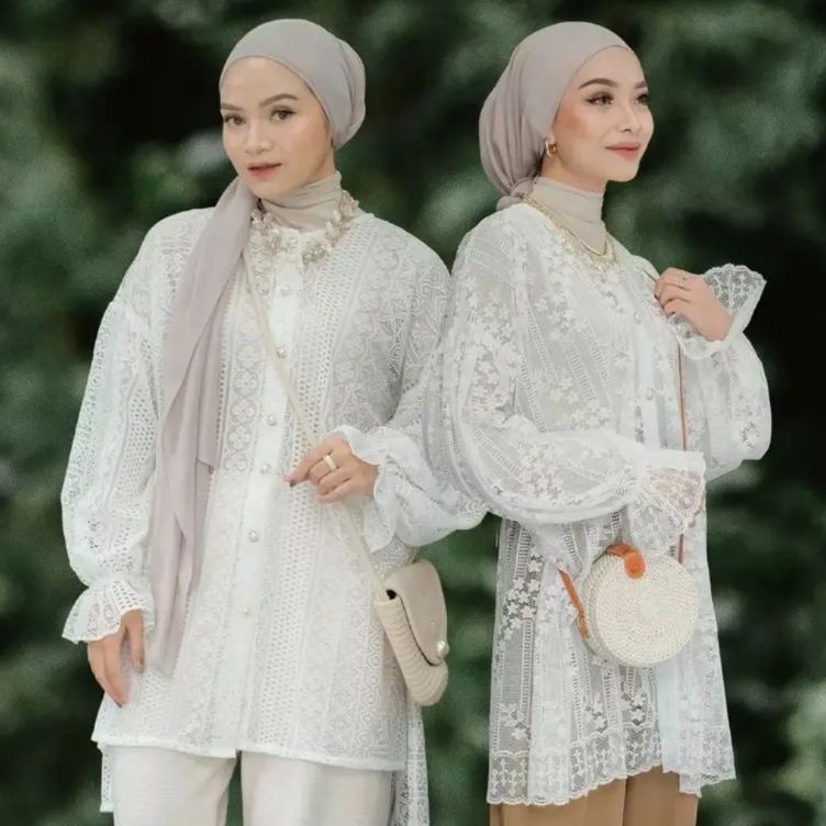 KODE A4K Lalisa Outer Brukat Lace PremiumAtasan Brukat Tanpa FuringKardigan Brukat Putih Long Cardy 
