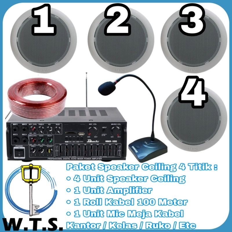 Paket Speaker Ceiling 6 Inch Amplifier Mid Power - 4 Titik