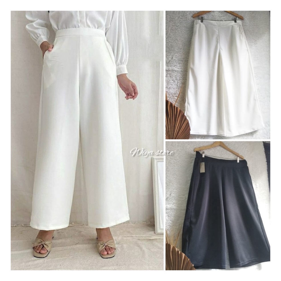 KODE C34W Kulot Scuba Premium Jumbo Husus Putih Hitam  Celana Kulot Putih Scuba  KULOT SCUBA TEBAL  