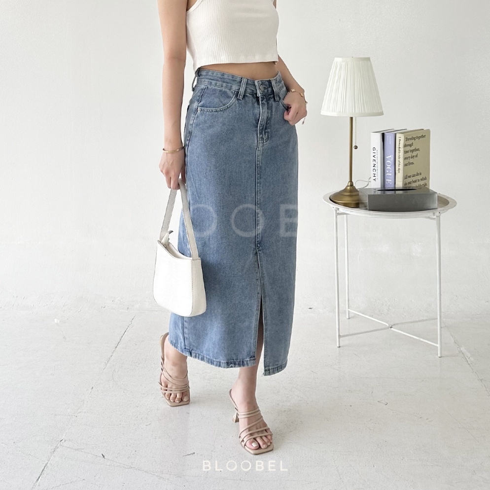 KODE N99G Bloobel  Adele Jeans Skirt ROK45 Midi Skirt Jeans Rok Ramadhan Bukber Iftar Lebaran Ngabub