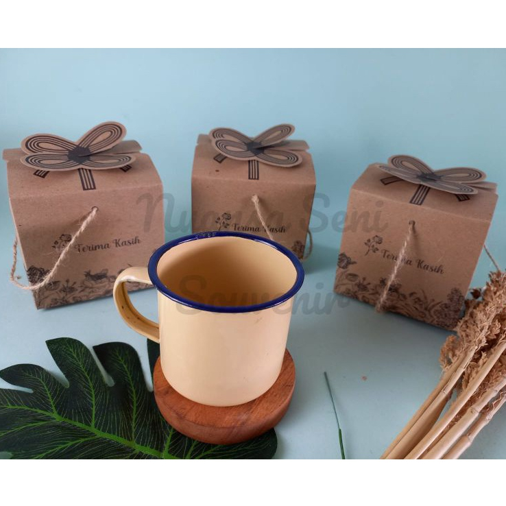 Souvenir Gelas Minum Mug Enamel 7cm Gelas Gagang Cangkir Kopi Gelas Vintage Warna Polos