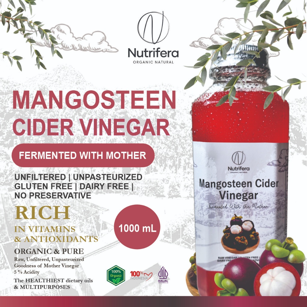 

NUTRIFERA Cuka Manggis 1 Liter dengan Endapan Mother Fermentasi Probiotik / Mangosteen Cider Vinegar