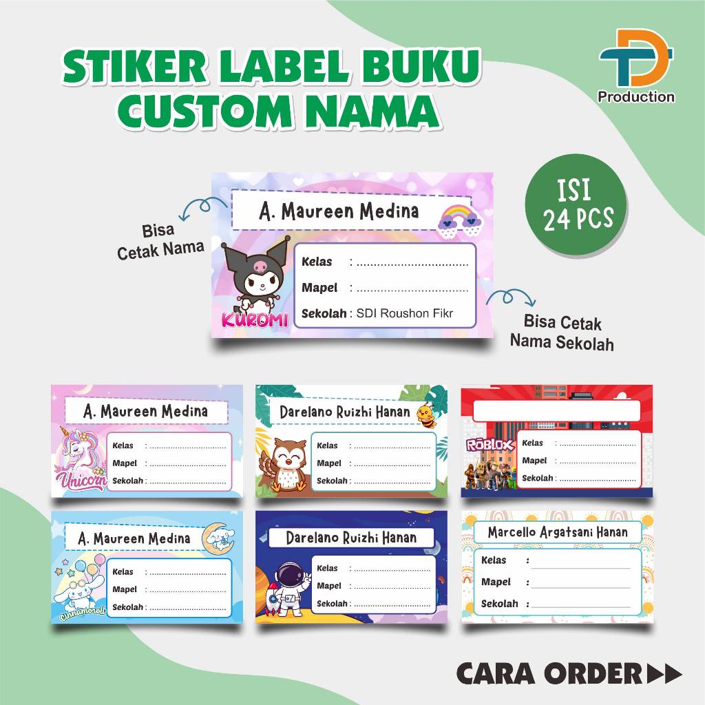 

(isi 24pcs) Label Nama Stiker Buku Sekolah Custom | Mapel