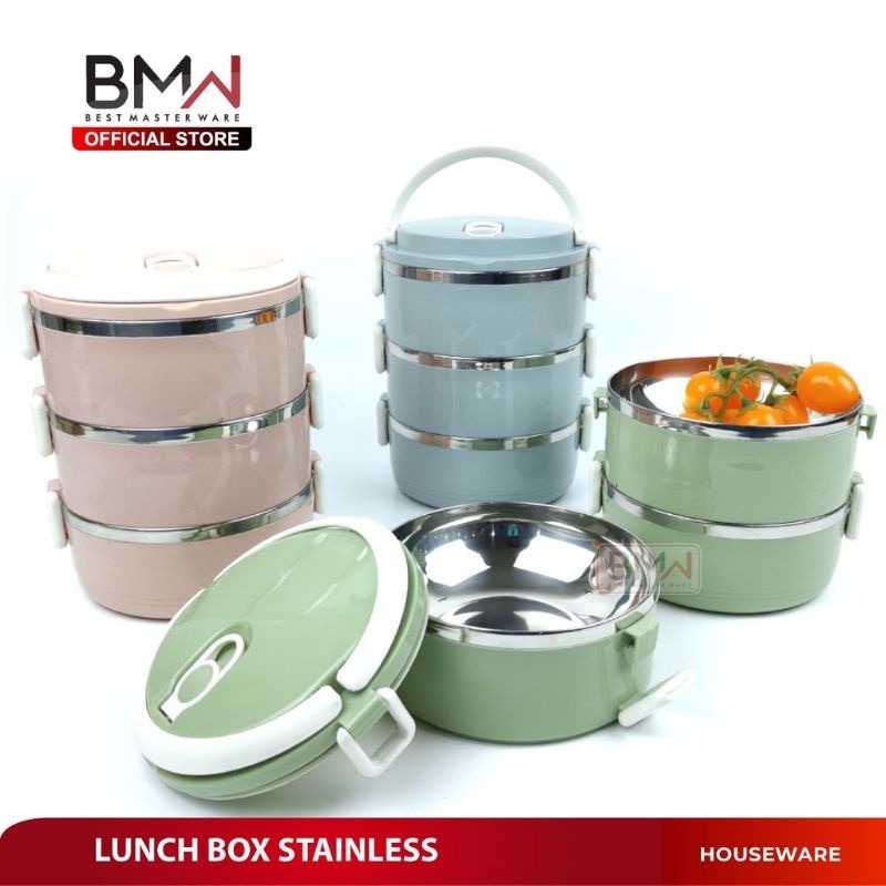 RANTANG SUSUN 2 3 4 Susun Lunch Box Polos Model Baru Kotak Nasi - Rantang susun nasi warna pastel BA