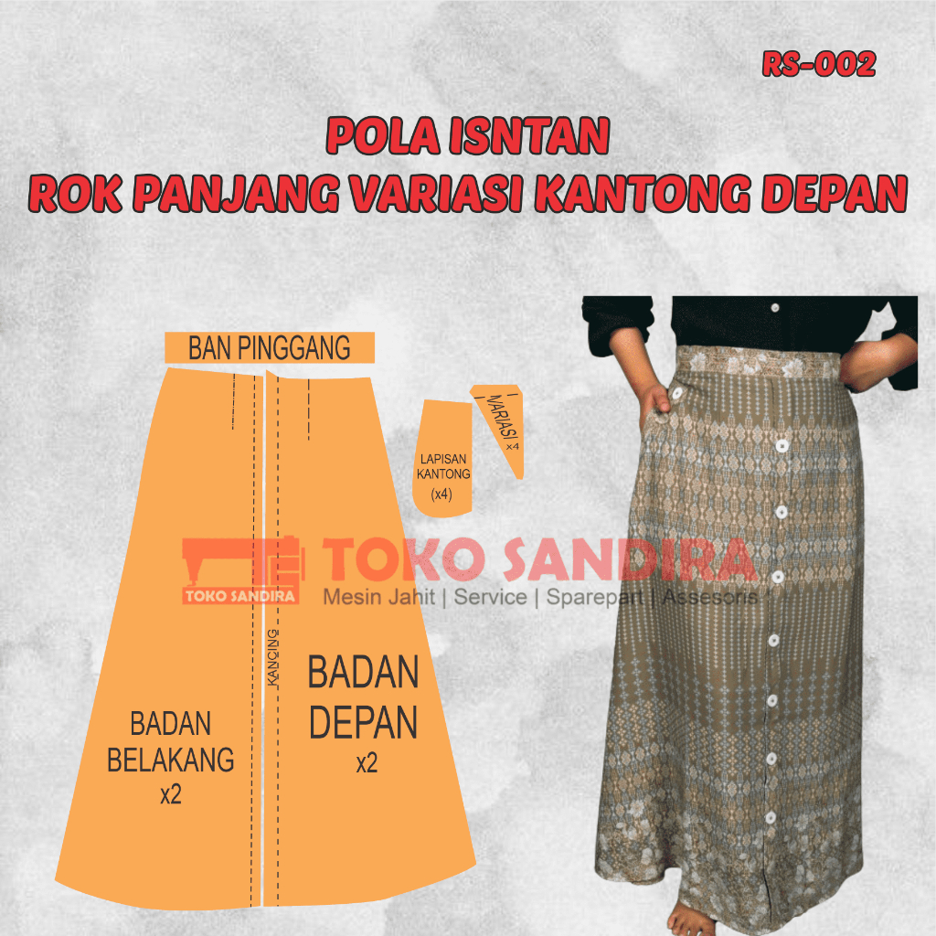 pola rok panjang/pola instan rok/pola rok panjang variasi kantong depan/pola instan rok wanita dewas