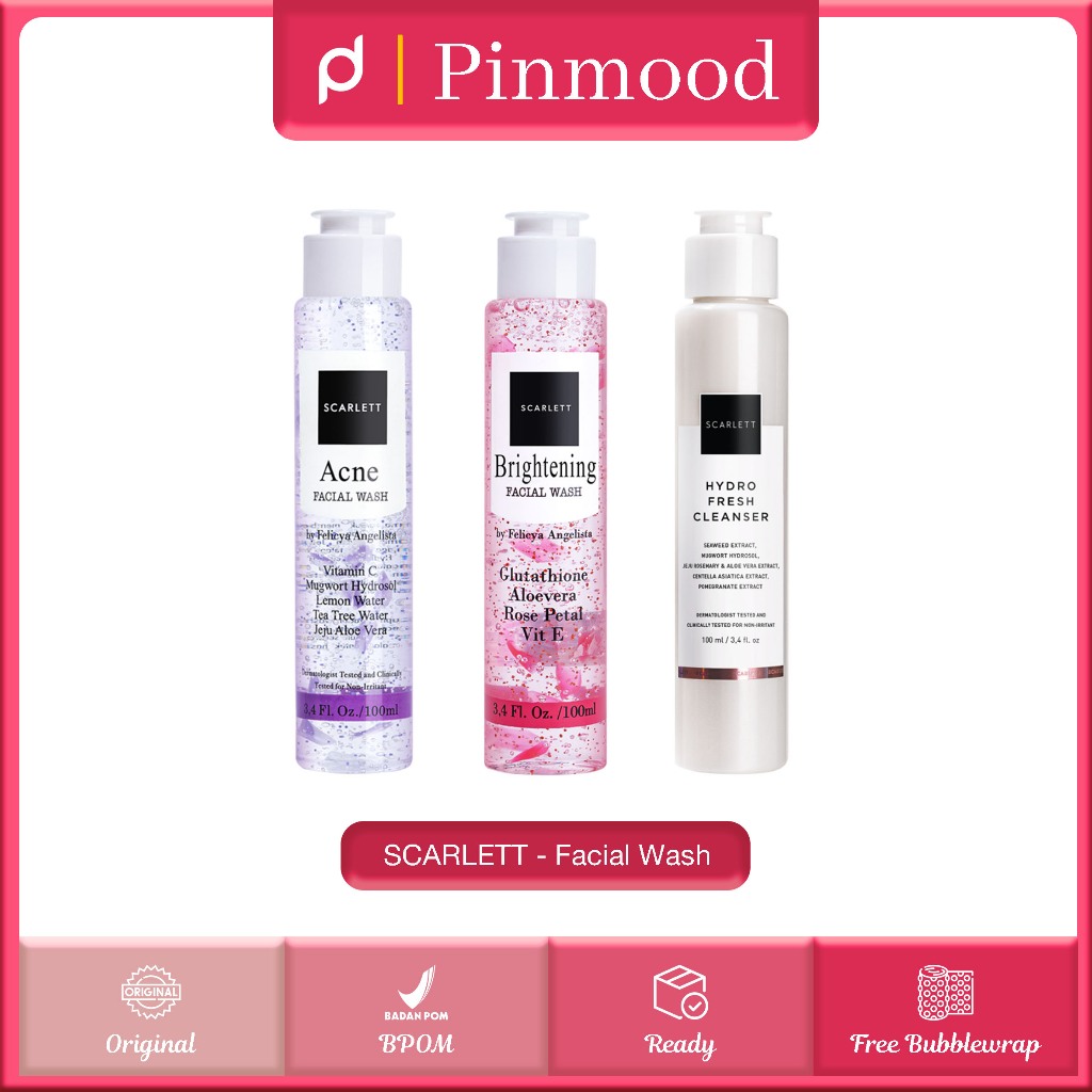 SCARLETT - WHITENING FACIAL WASH ( 100 ml ) - Sabun Cuci Muka Brightening | Acne Care | Hydro Fresh 
