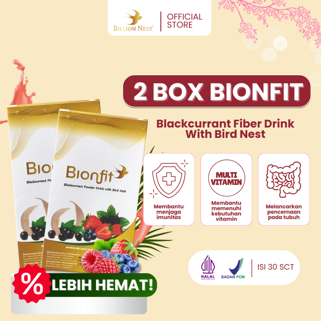 

Bionfit 2in1 Bundle Paket Blackcurrant Fiber Drink with Bird Nest Sarang Burung Walet