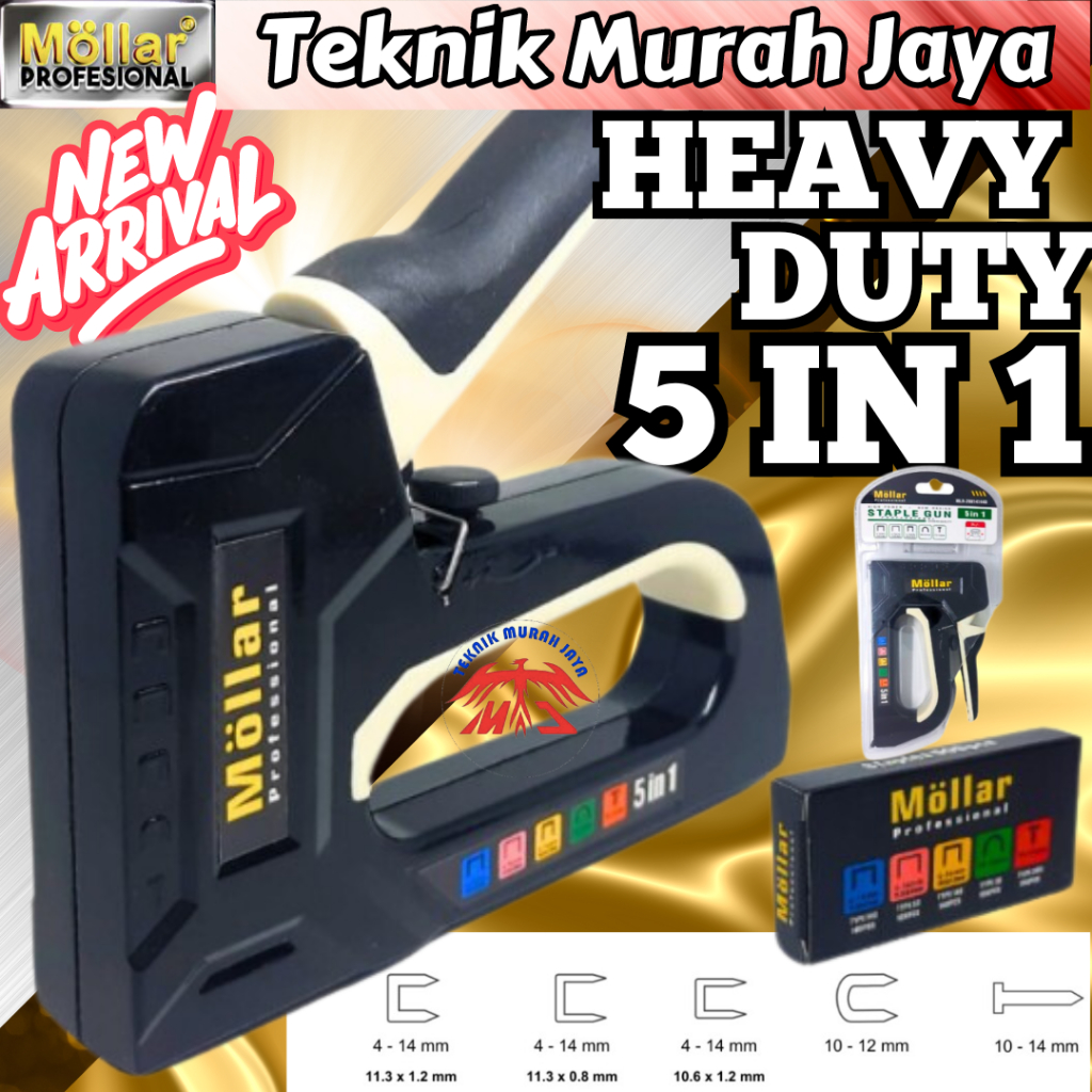 

MOLLAR Staples Gun Tangan MANUAL 5 IN 1 HEAVY DUTY Staple Gun Tacker HD Tembak Jok Hekter