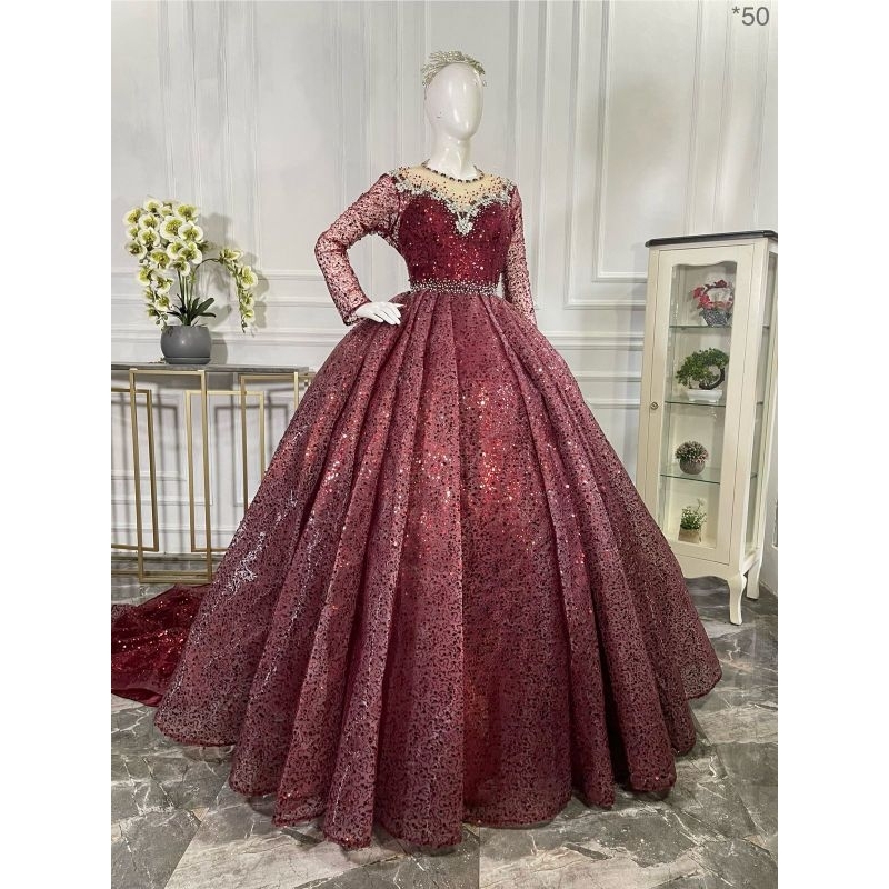 ballgown pengantin premium/gaun wedding/gaun pengantin jumbo berekor panjang