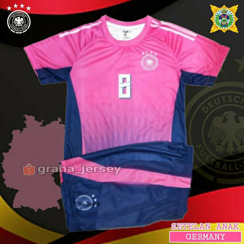 Setelan Kids JERMAN Away EURO 2024 Pink KROOS 8  PRINTING Jersey Celana ANAK Lokal