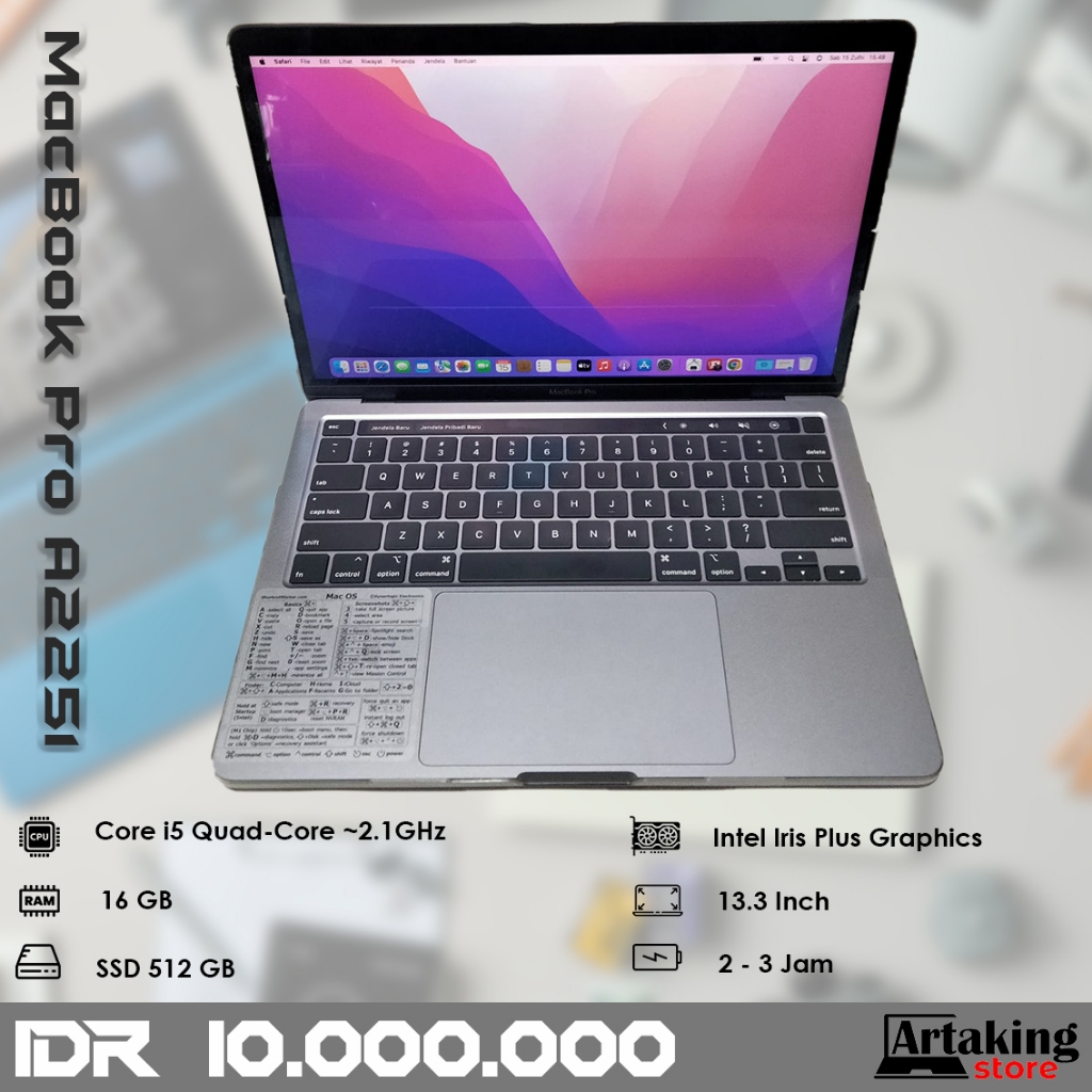 MacBook Pro A2251 (2020) Retina - Ram 16 GB - SSD 512 GB