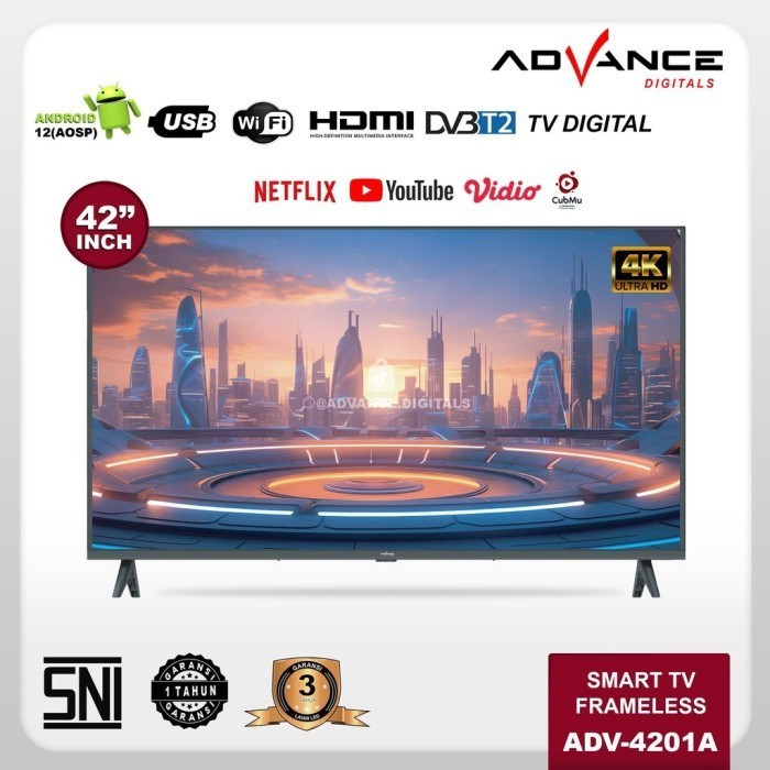 TV Advance Android TV LED 42 Inch ADV 4201A Smart TV Digital Frameless