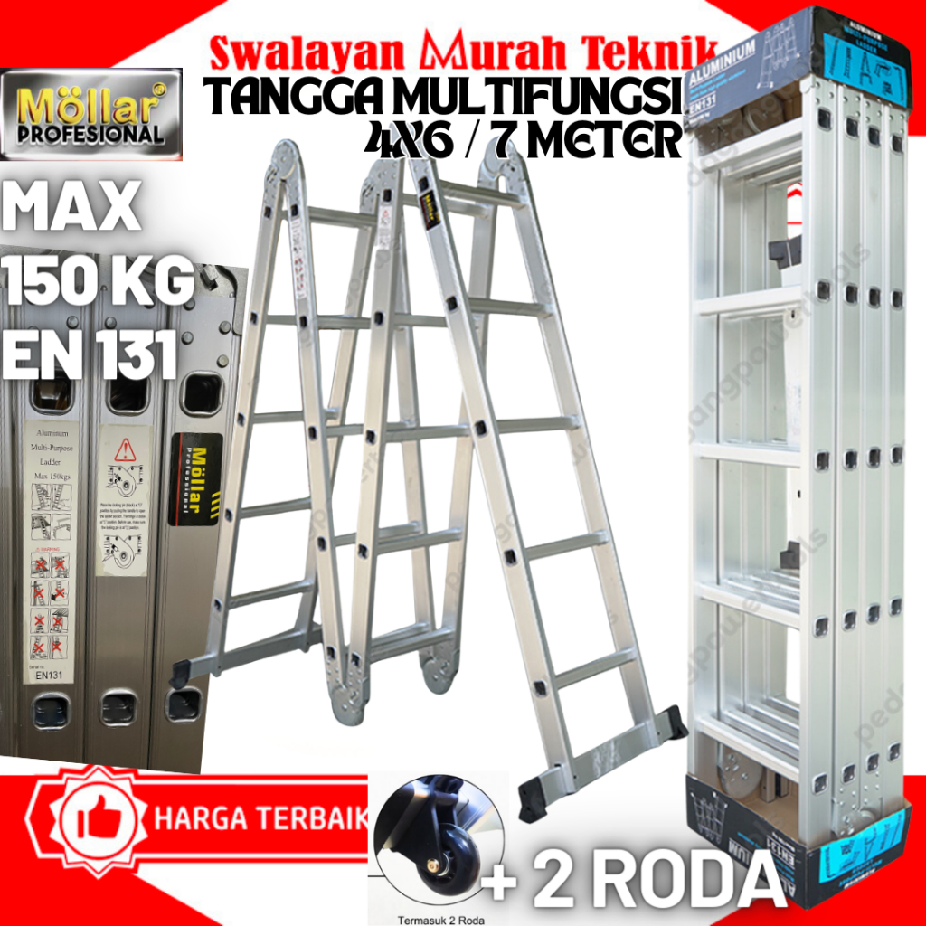 Tangga Lipat Multifungsi Aluminium 7 M MOLLAR 2W 4x6 Multipurpose Ladder 7 METER