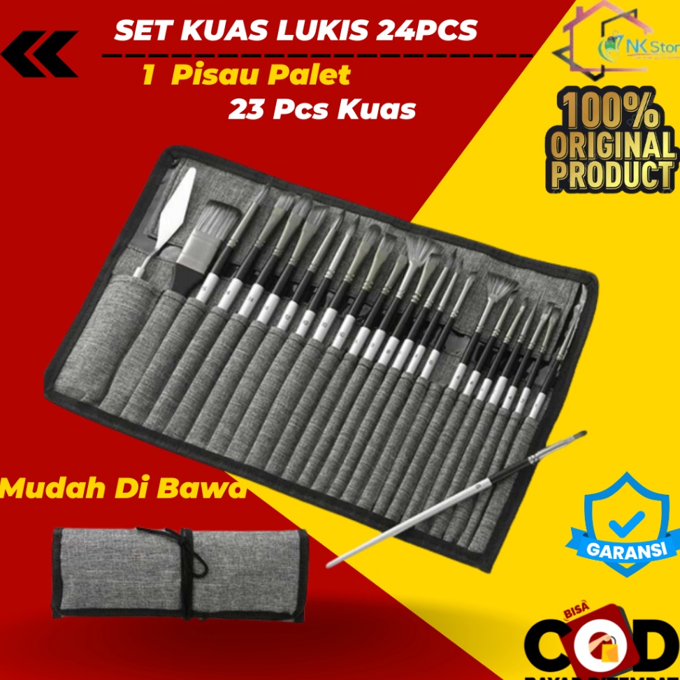 

24PCS Set Kuas Lukis Melukis Cat Air Minyak Nylon Paint Brush 24 PCS Lengkap p Z1A3