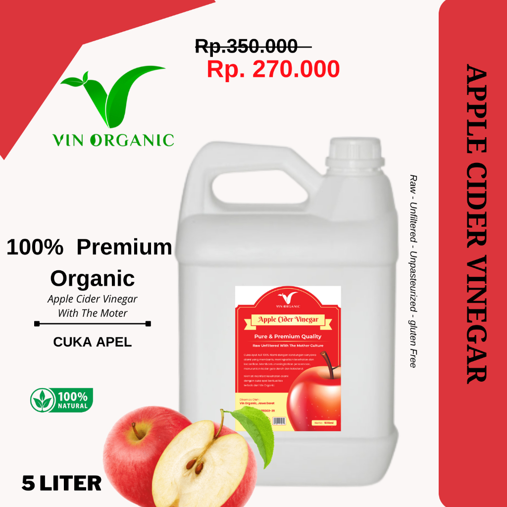 

VIN APPLE CIDER VINEGAR | CUKA APEL FERMENTASI | APPLE VINEGAR WITH THE MOTHER | MINUMAN DIET SEHAT | CUKA APEL - 5 LITER GROSIR MURAH
