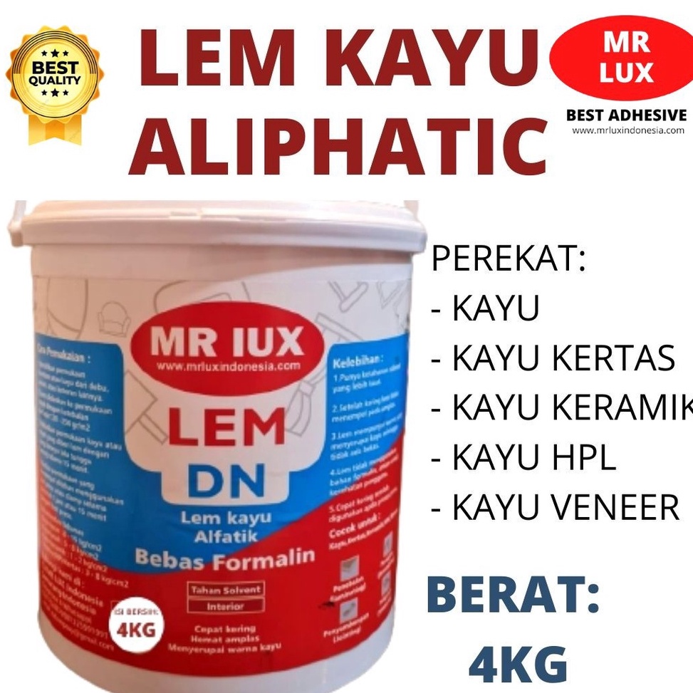 

lem kayu APLIPHATIC MR LUX lengket cepat kering kemasan 4 kg g O2Z4