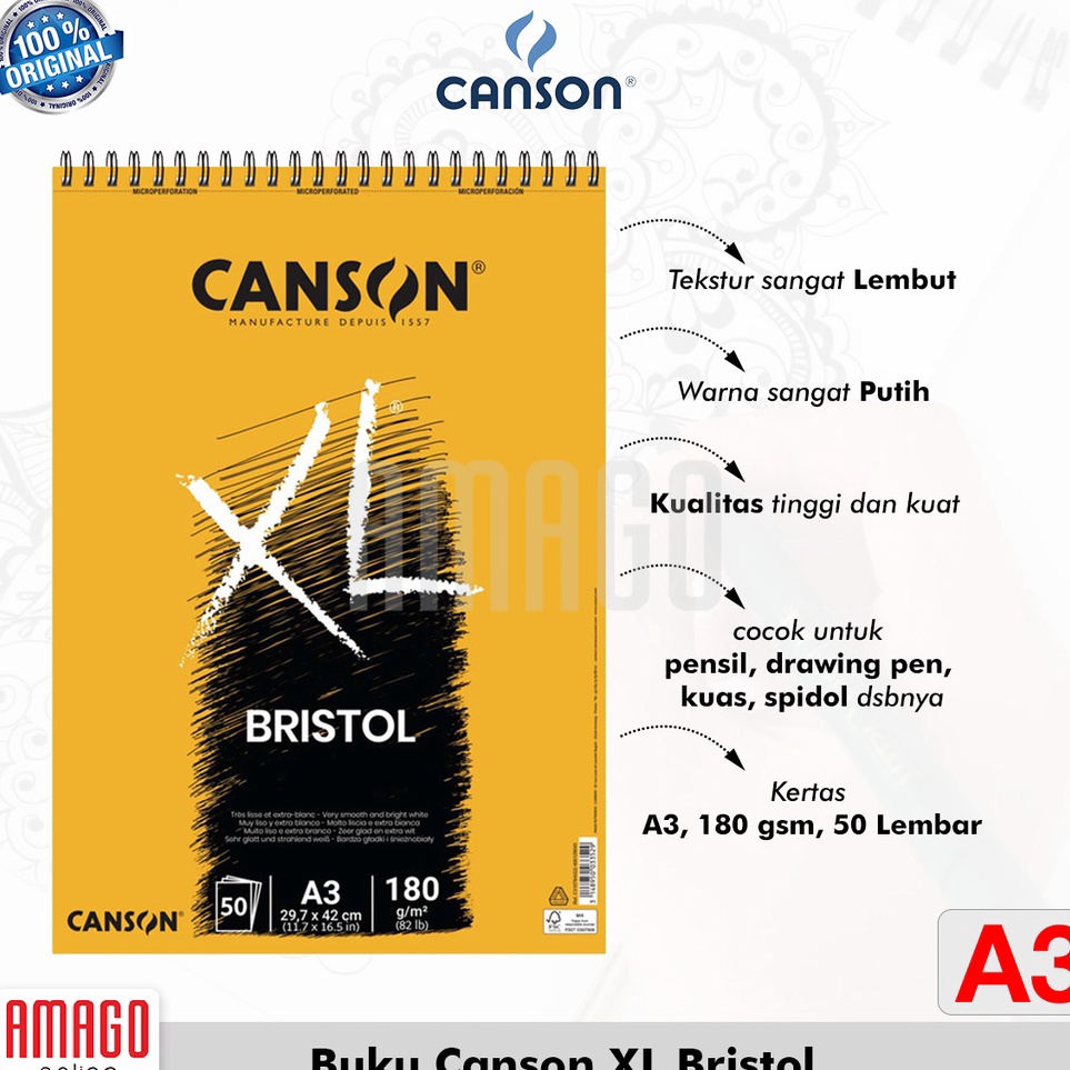 

Buku Gambar CANSON XL Bristol 5 Lembar 18 gsm A3 297 X 42 cm 3178A22 v J5R5