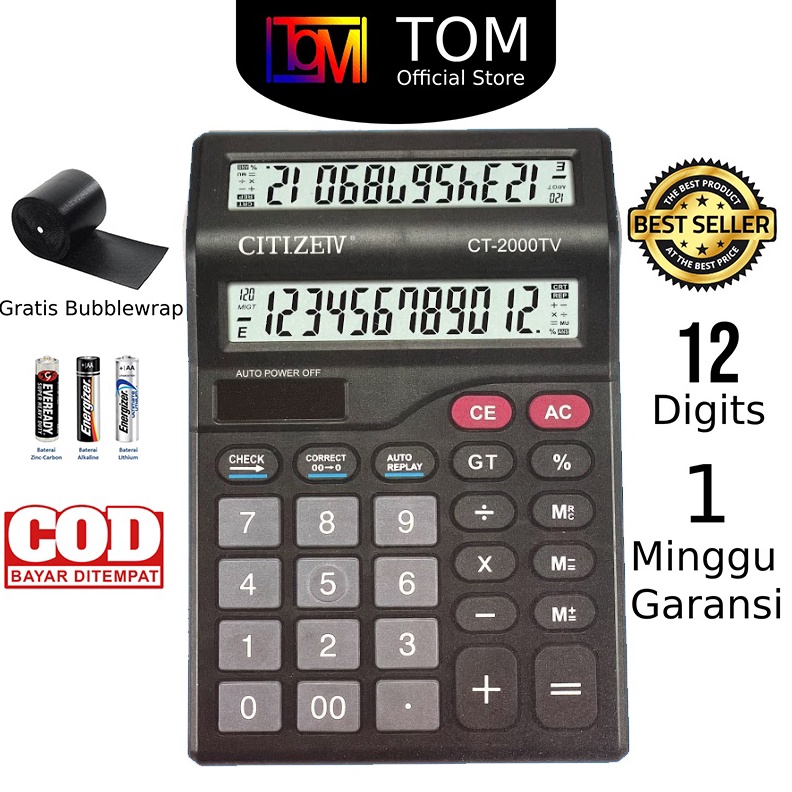 

Kalkulator 2 Layar CT2TV 12 Digit Calculator Check Dual 2 Power b R4E3