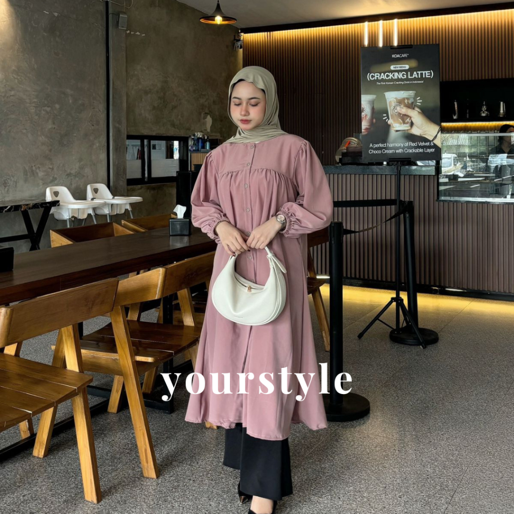 Qiana Tunik | Midi dress simple elegant crinkle premium /tunik Broken White B;ack Cream All Size