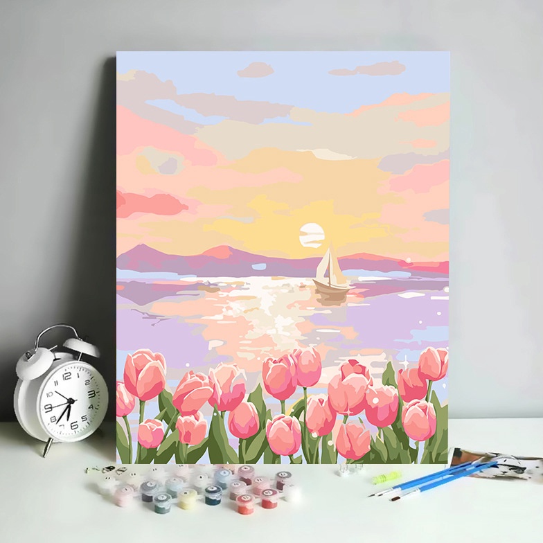 

HARU 4x5cm Paint by Number Kit With Frame Canvas DIY Floral Scenery Kanvas Lukis Set Menggambar Melukis s W6J4