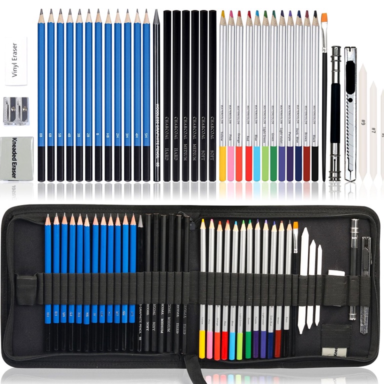 

41PCSSet Sketch Pensil Pisau Penghapus dan Pensil Gambar untuk Keperluan Sekolah Pencil Drawing Set b T8V8