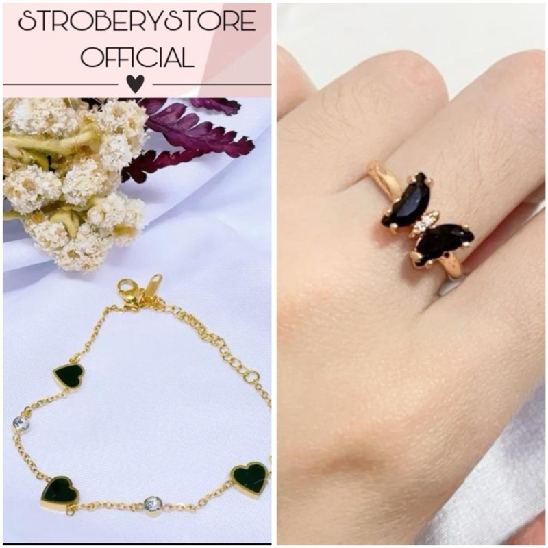 STROBERYSTORE • [ PAKET SPESIAL CINCIN & GELANG ] • Cincin Titanium • Gelang Tangan Titanium • Anti 