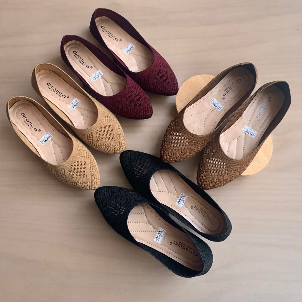 Gratica AW-92 Sepatu Flat Shoes Wanita Terbaru/ Balet Balerina Rajut Import