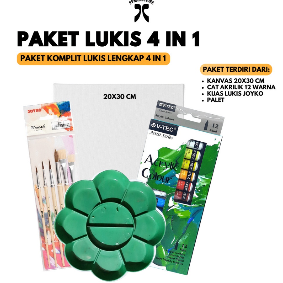 

Paket Lukis Sekolah 4 IN 1 Kanvas 2X3 Cat Akrilik Palet Kuas Set Svmmerink s B6F9